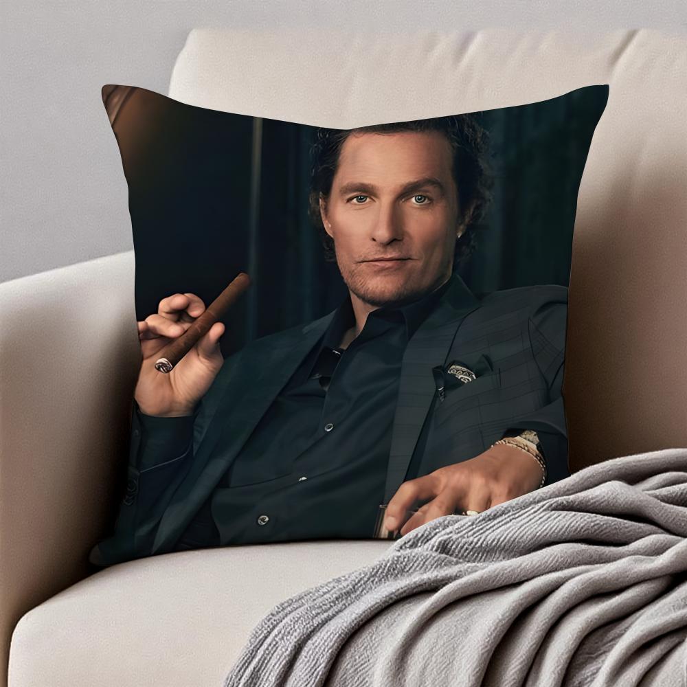 M-Matthew Mcconaughey Pillow Hollywood Actor Cushion Cover Pillowcase Anti-Dustmite Invisible Zipper Short Plush Sofa Cushion