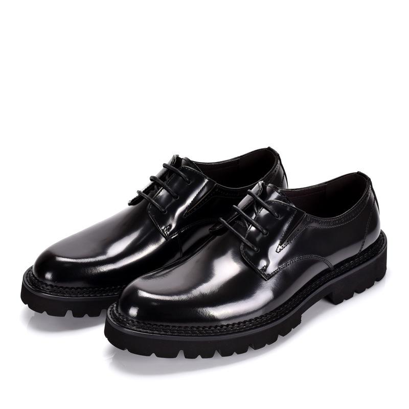 Men's British Style Patent Leather Derby Shoes - Formal Lace-up with Thick Sole & Round Toe