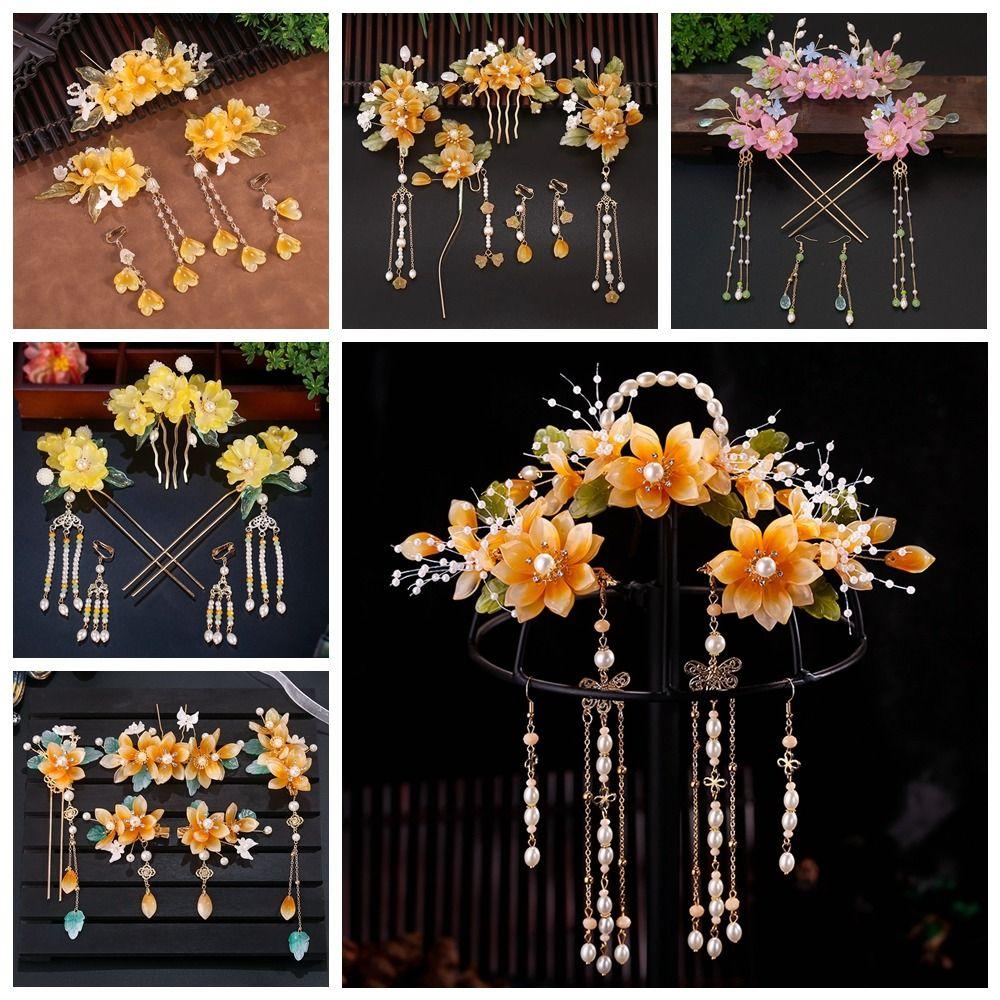 Tassel Hanfu Hair Stick Pearl Flower Hair Comb Chinese Style Hairpin Set  Hairstyle Design Tool