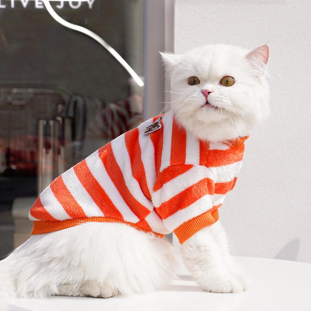 Embroidery Fleece Pet Clothes Warm Striped Pat Tern Universal Size Winter Wear Cat Dog Apparel Soft Fabric Puppy Winter Clothing