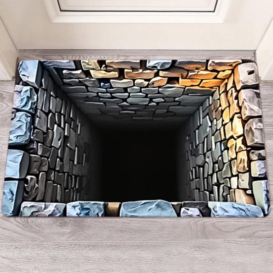 3D Visual Hole Rug Optical Illusion Floor Mat Realistic Hole Pattern Doormat Test And Play with Dog or Cat for Entrance Hallway Living Room