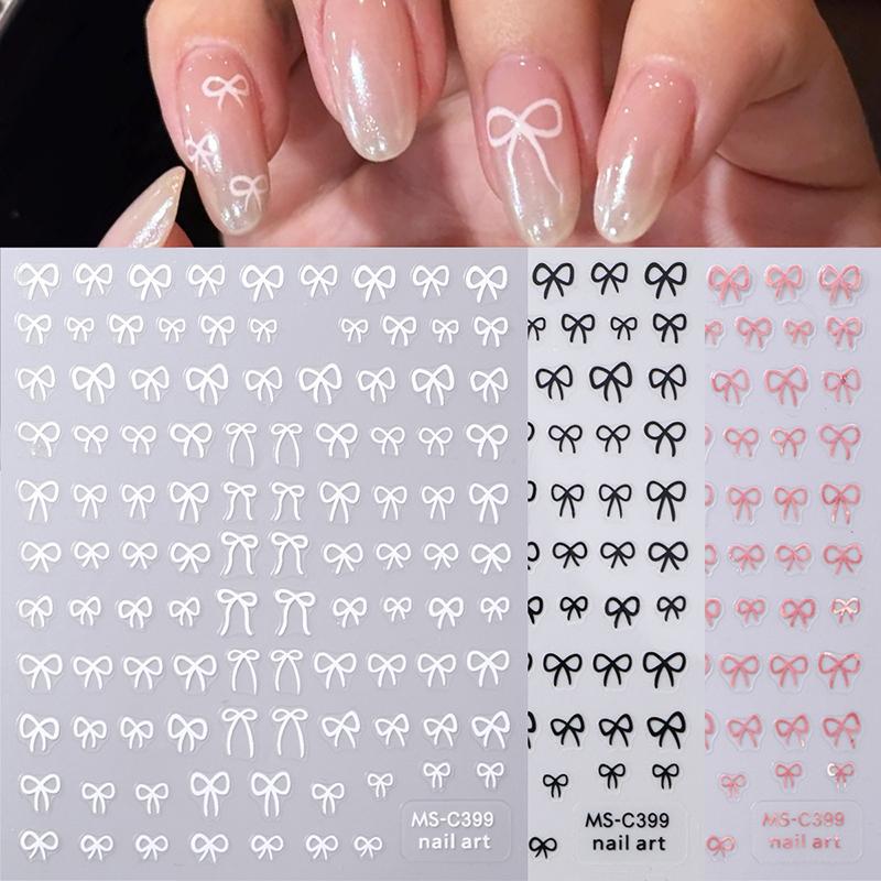 Błyszcząca biała wstążka kokarda naklejki na paznokcie 3D Nail Art Design dekoracje naklejki wstążka kokarda diy manicure naklejki