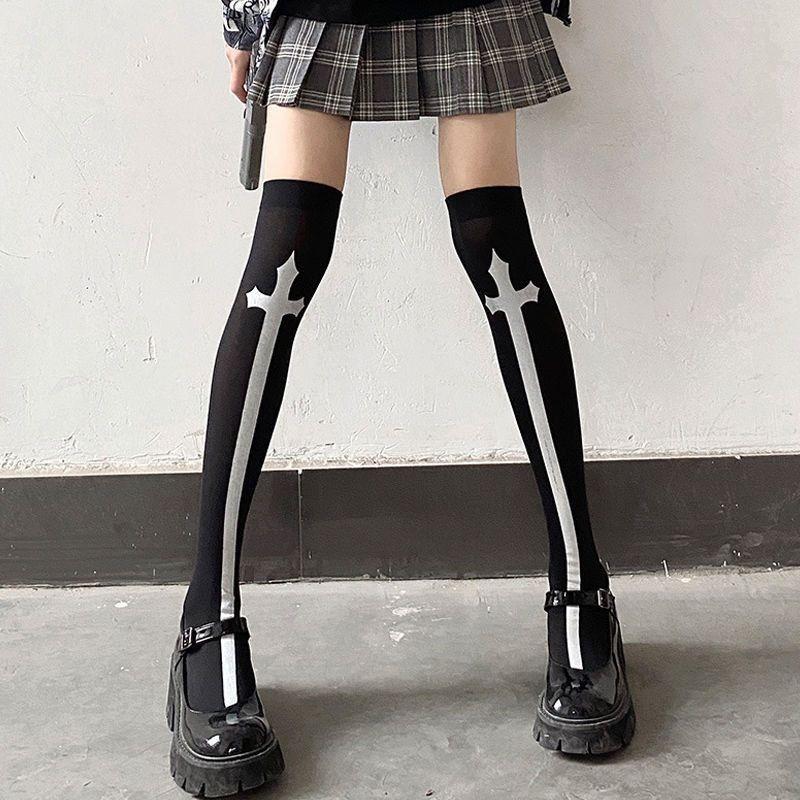 Summer Punk Cross Long Tube Jk Socks Printed Knee Length Socks Cosplay Performance Cos Stockings Lolita Stockings Accessories