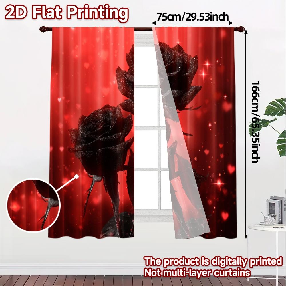 2pcs   2D FLAT PRINTING Curtains (Without Rod) Midnight Roses Modern Fashionable Curtains Versatile Polyester Curtains Thermal