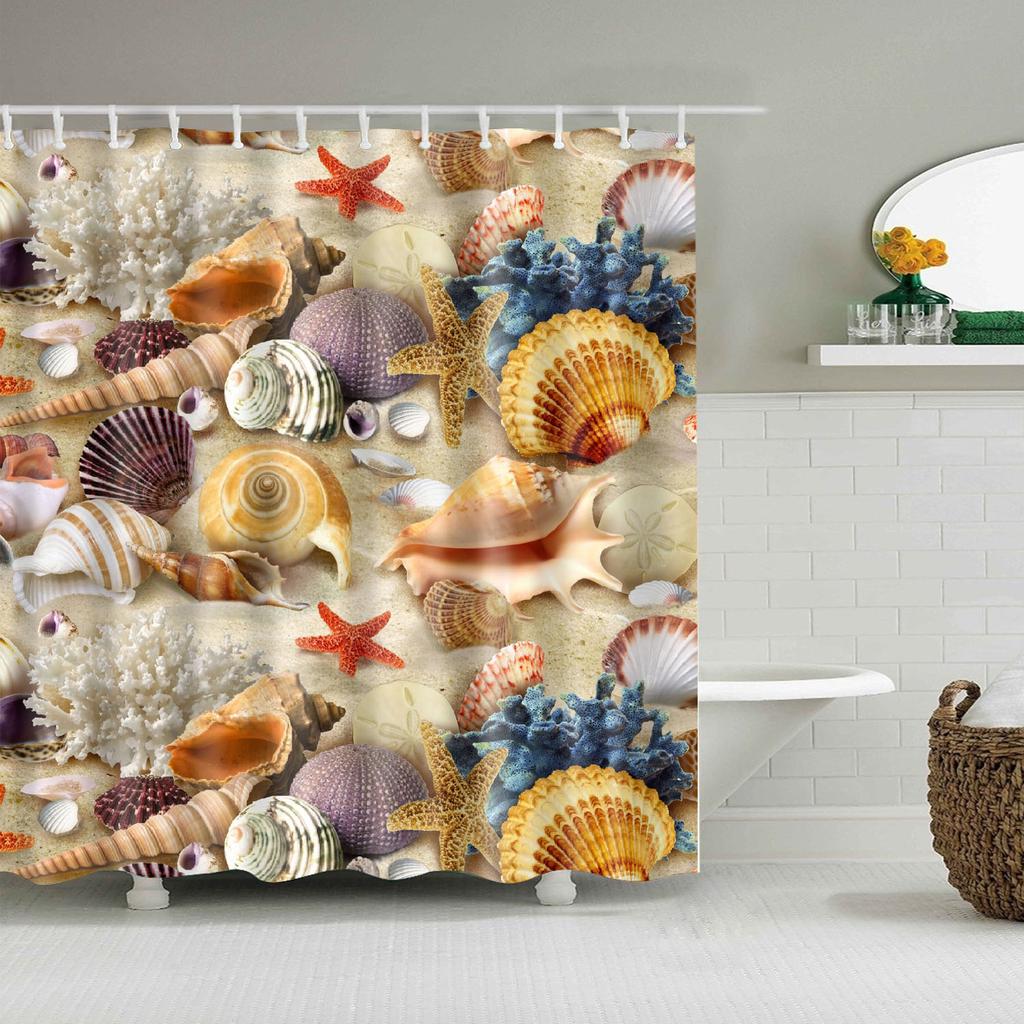 Sea Beach Shell Printed Anchor Octopus Pattern Shower Curtain Bathroom Curtains With Hooks Waterproof Products Bathroom Decor