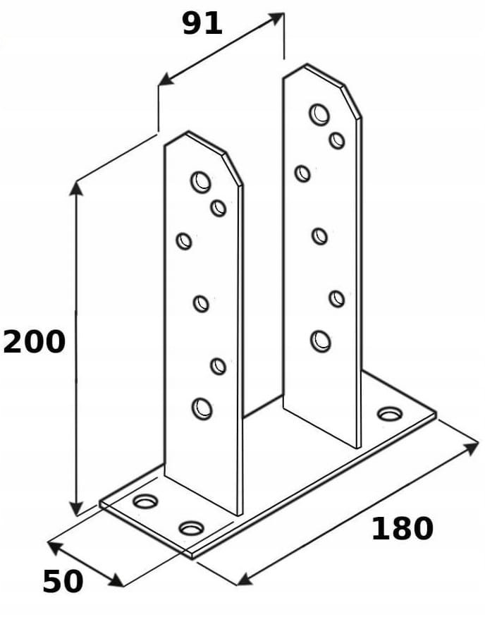 Post base screwed to concrete, galvanized, 91x200 mm