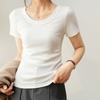 Summer Women Casual U Neck Short Sleeve High Elastic Fine Thread Cotton T Shirt Gas Shirt New Bottoming Top