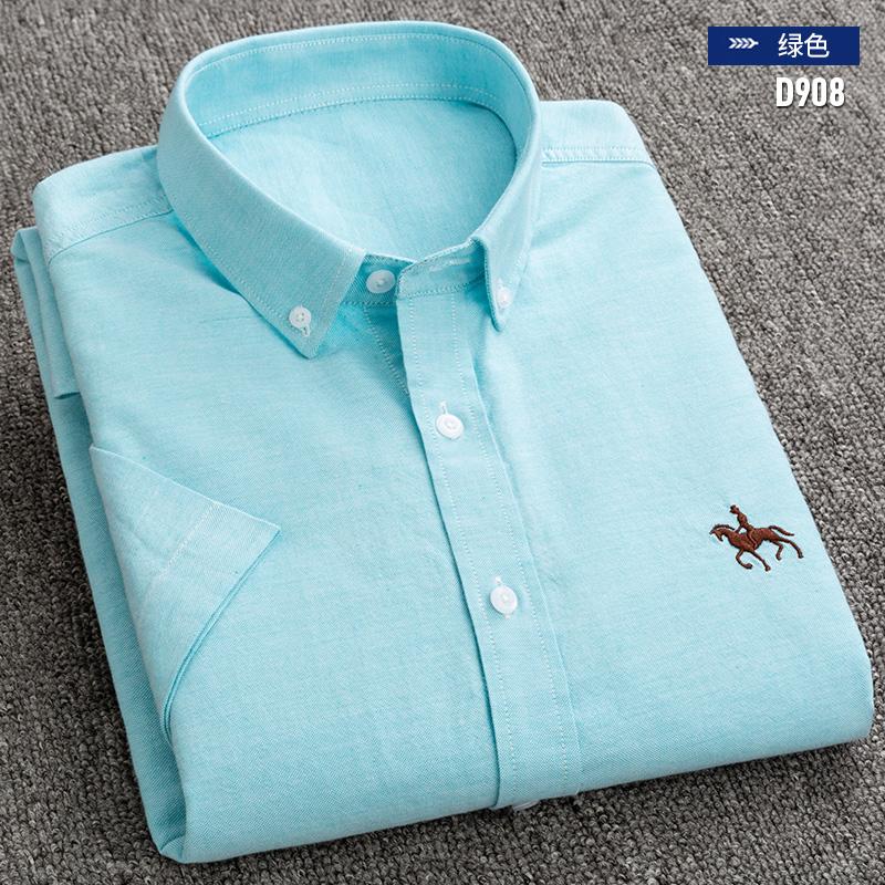100% Pure Cotton Oxford Shirt For Men’s Short Sleeve Solid Stripe Leisure Embroidered Horse Social Business Formal Dress Shirts