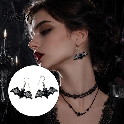 Creative Gift for Her 1 Pair Halloween Dangle Drop Earrings, Gothic Bat Skeleton Lightweight Earrings Daily Wear Acrylic Punk Vampire Jewelry