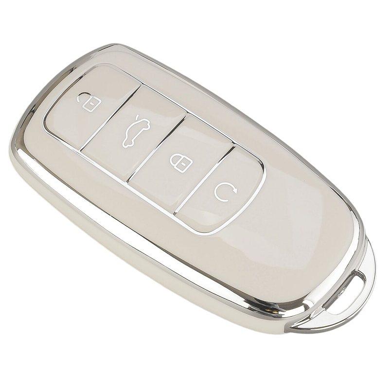 White TPU 4 Button Key Fob Cover Case Holder Bag with Keychain Fit For Chery Omoda C5 Jaecoo J7 Arizzo 5