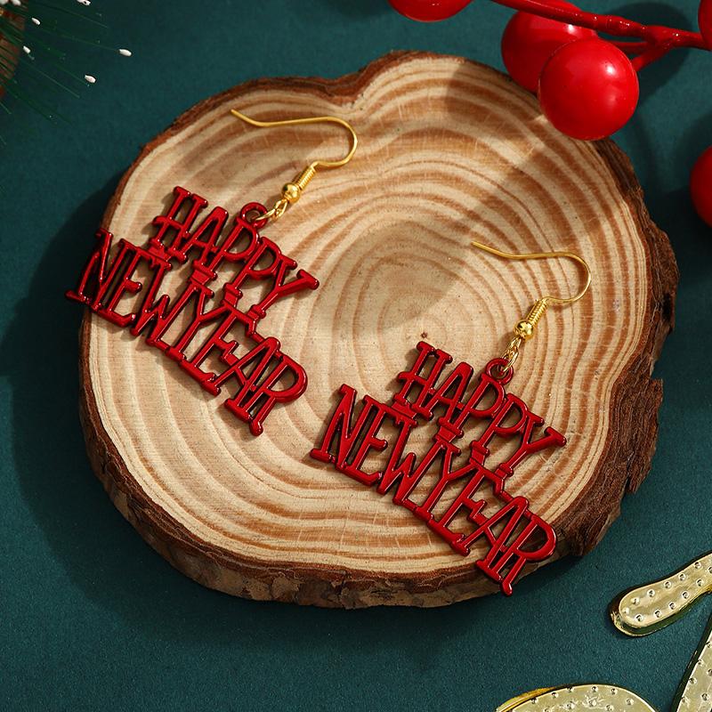 2026 Fashion Happy New Year Earrings Jewelry Green Red Color Christmas Earrings For Women Girls Gifts