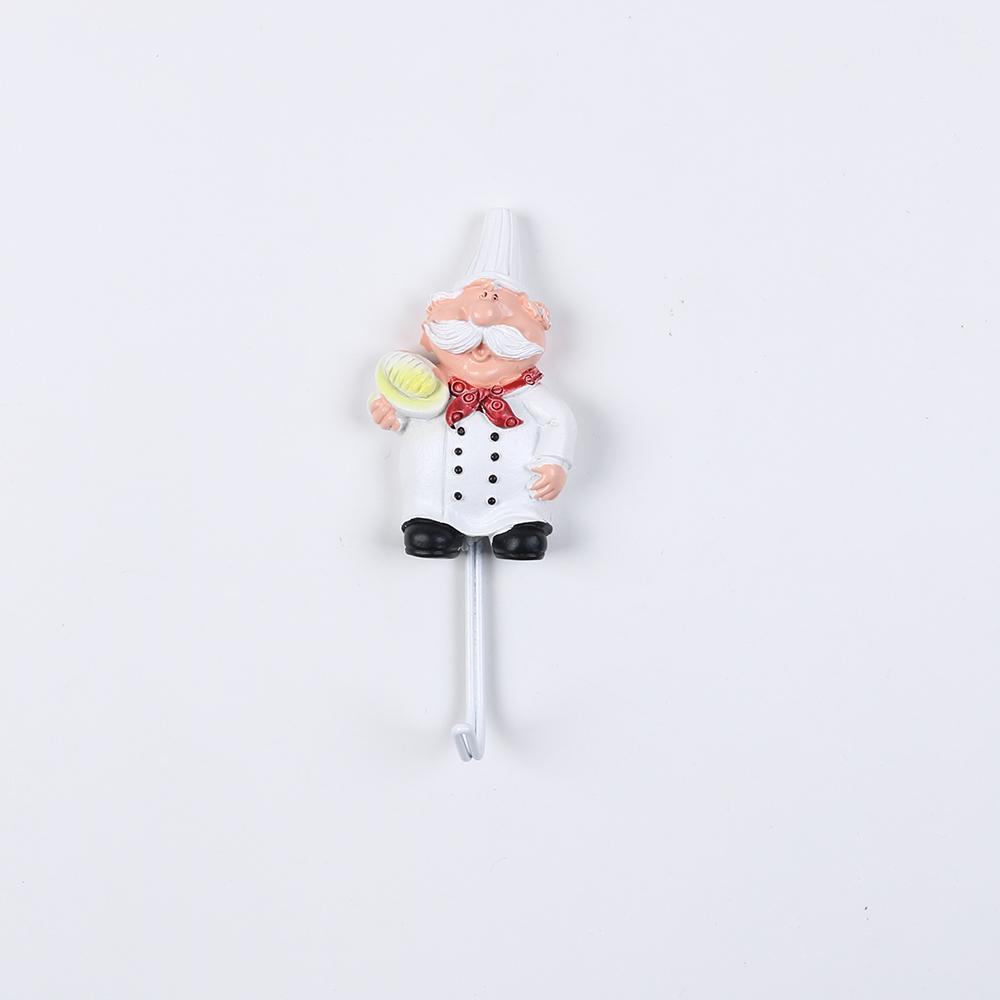 French Chef Wall Hooks Cartoon Chef Wall Mount Resin Stainless Steel Hanger Hook Kitchen Bathroom Home Decoration