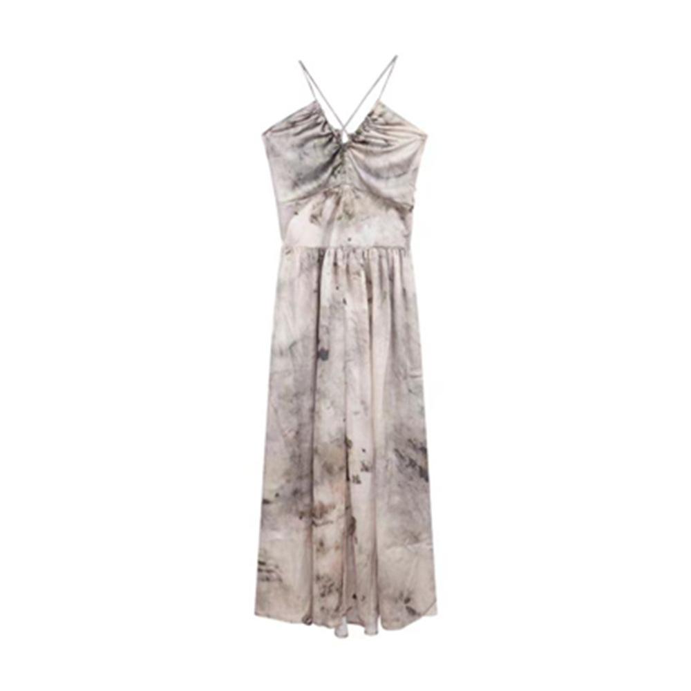 Coffee break French floral suspender dress women's summer sweet spice temperament waist seaside vacation beach long skirt