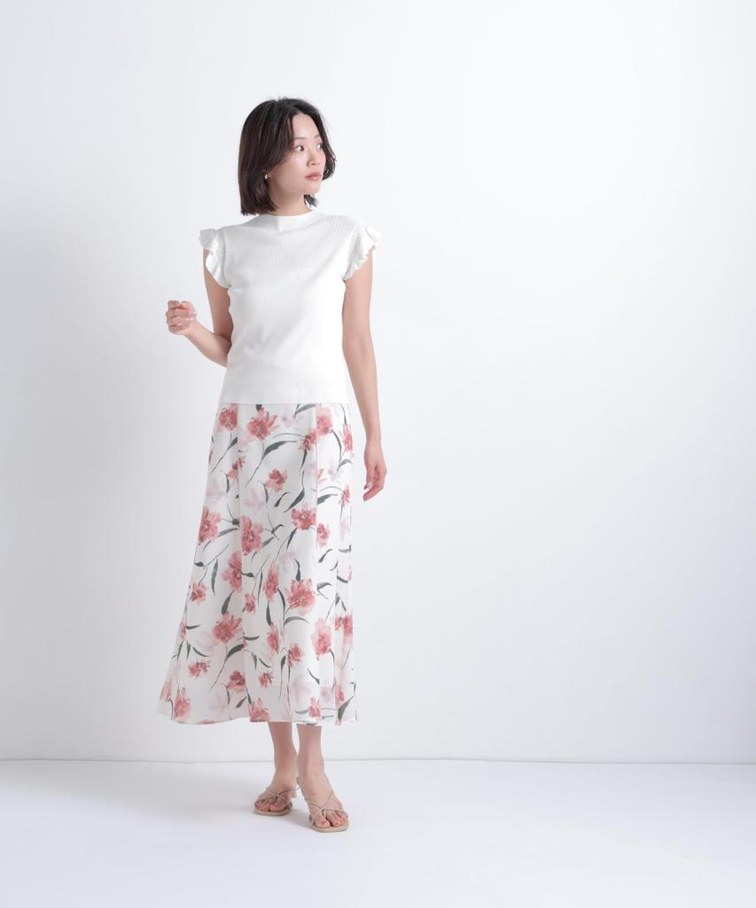 BEAUTY Flower Print Skirt [NATURAL BASIC] [Beige/Size M]