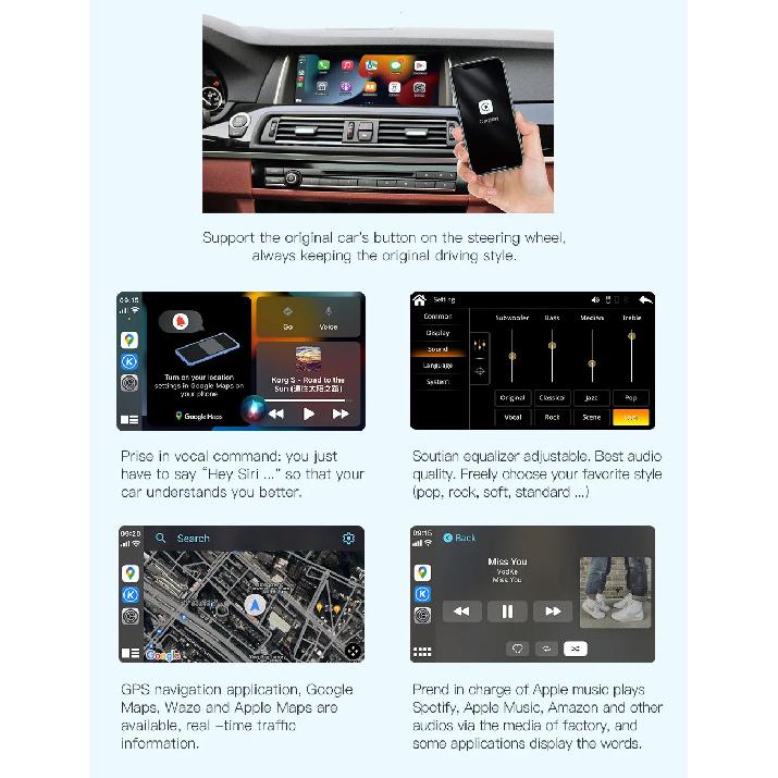 AUTOABC Wireless CarPlay Android Auto For BMW 5 Series F10 F11 2012-2017 CIC NBT Radio Multimedia Playback Airplay Navigation