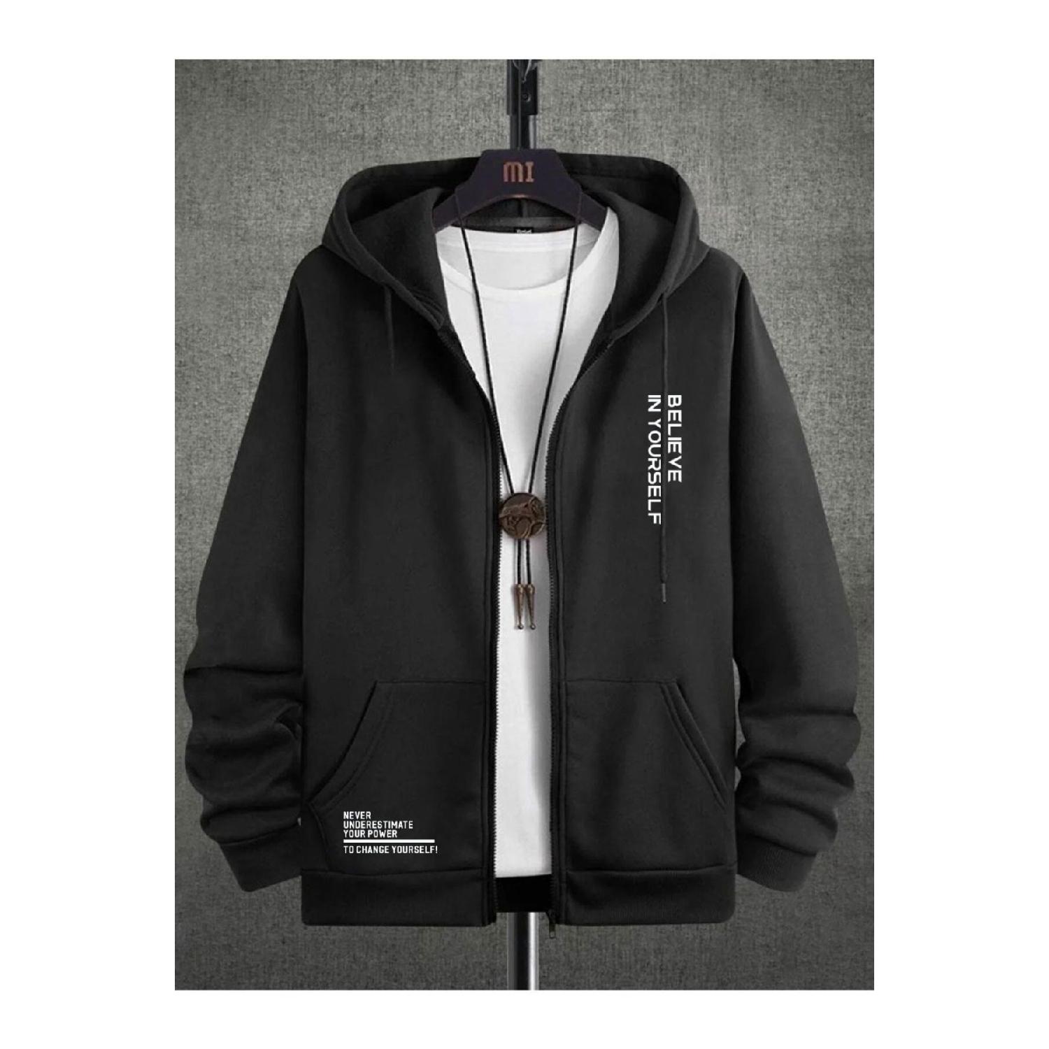 

Мужской черный кардиган с капюшоном и принтом Believe S чёрный