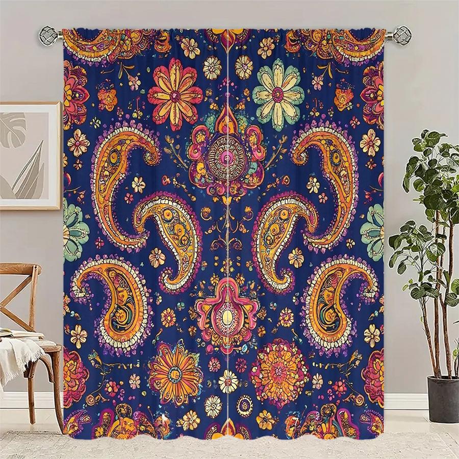 

2 Pcs Retro pattern print curtains,suitable for bedroom,living room kitchen decoration,home decoration,window decoration 14Wx39L(35x100CM)x2&Rod Pocket