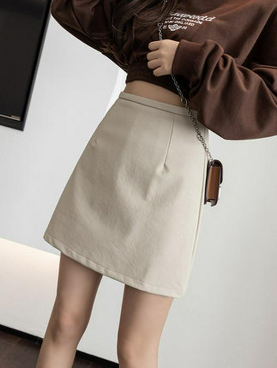 

2024 Новая Мода Женская Миди-юбка А-силуэта из ПУ кожи с высокой талией - Универсальный Черный Приталенный Дизайн для Весны и Осени XL Lined чёрный