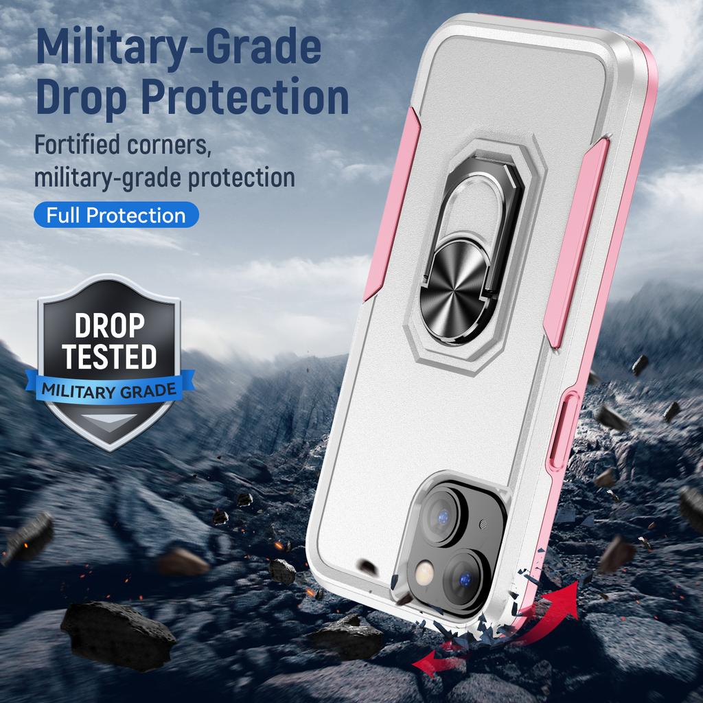 For iPhone 15 PC+TPU Shockproof Cover Anti-fall Phone Case with Ring Kickstand