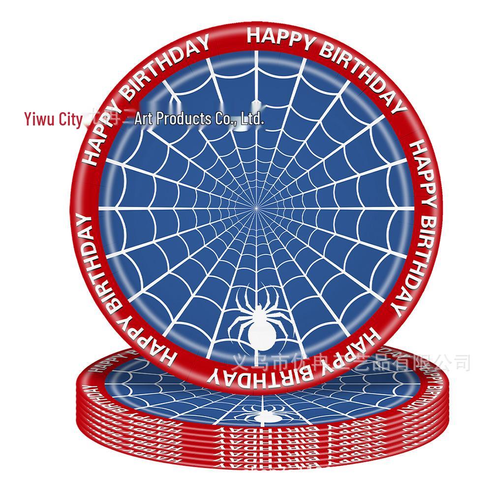 Spider-Man Themed Party Set: Disposable Plates, Tablecloth, and Napkins.