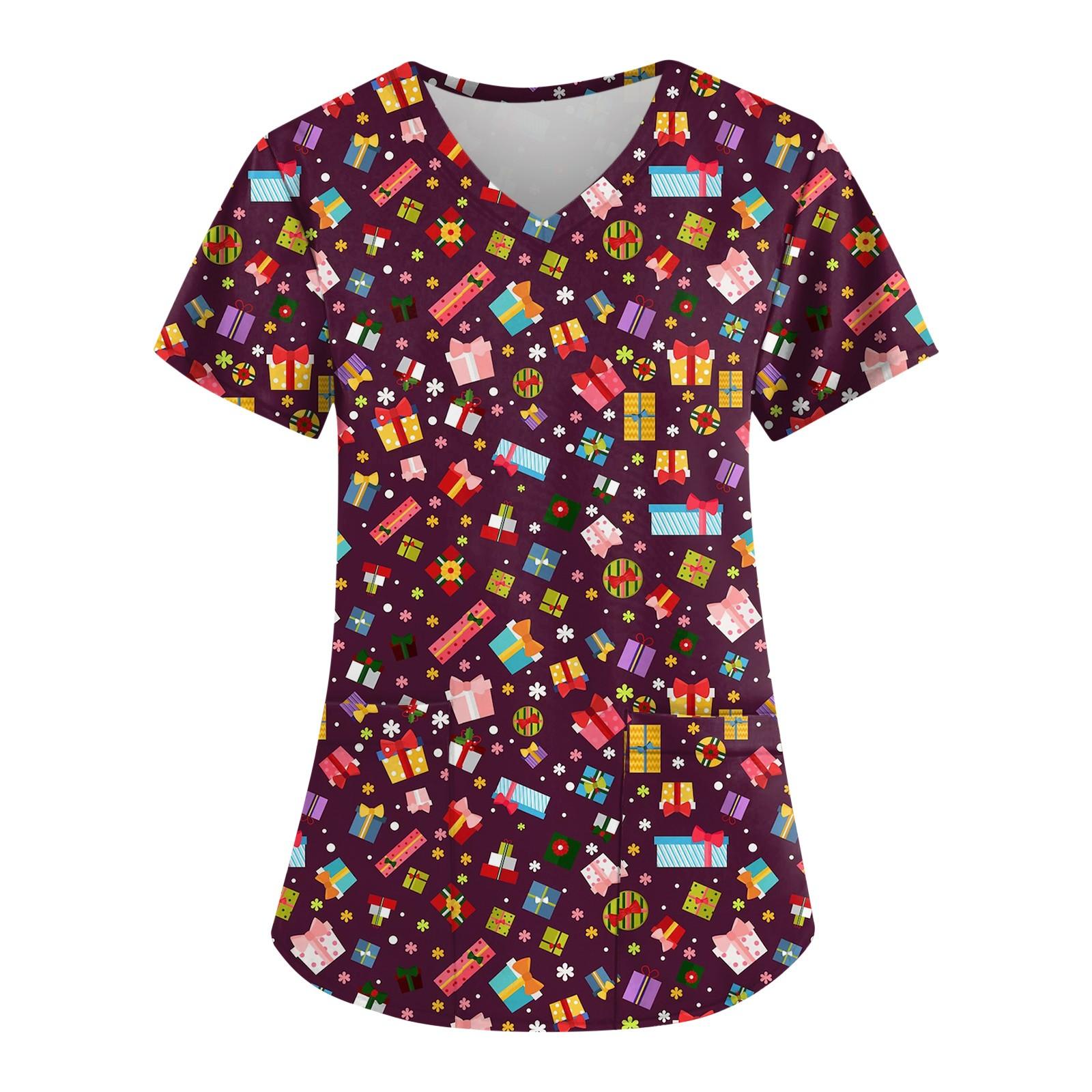 

Рождественский женский модный повседневный рождественский топ с v-образным вырезом и принтом, защитный рабочий костюм XL