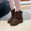 Retro British style thick heel short boots women's 2025 new autumn high-end with skirt stacking boots fashion boots