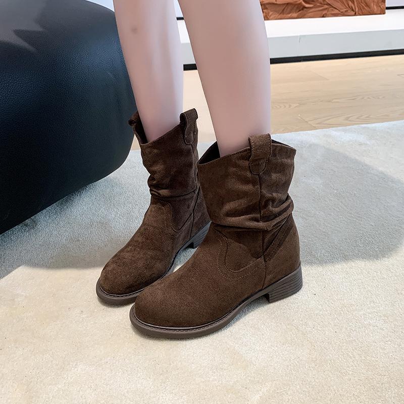 Retro British style thick heel short boots women's 2025 new autumn high-end with skirt stacking boots fashion boots