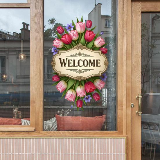 Tulipan Velkomstskilt Klistermærke Statisk Klæbende Vinduesmærkat Aftageligt Vandtæt Vinduesklistermærke Uden Limrester til Butik Restaurant Hjemmeindgang