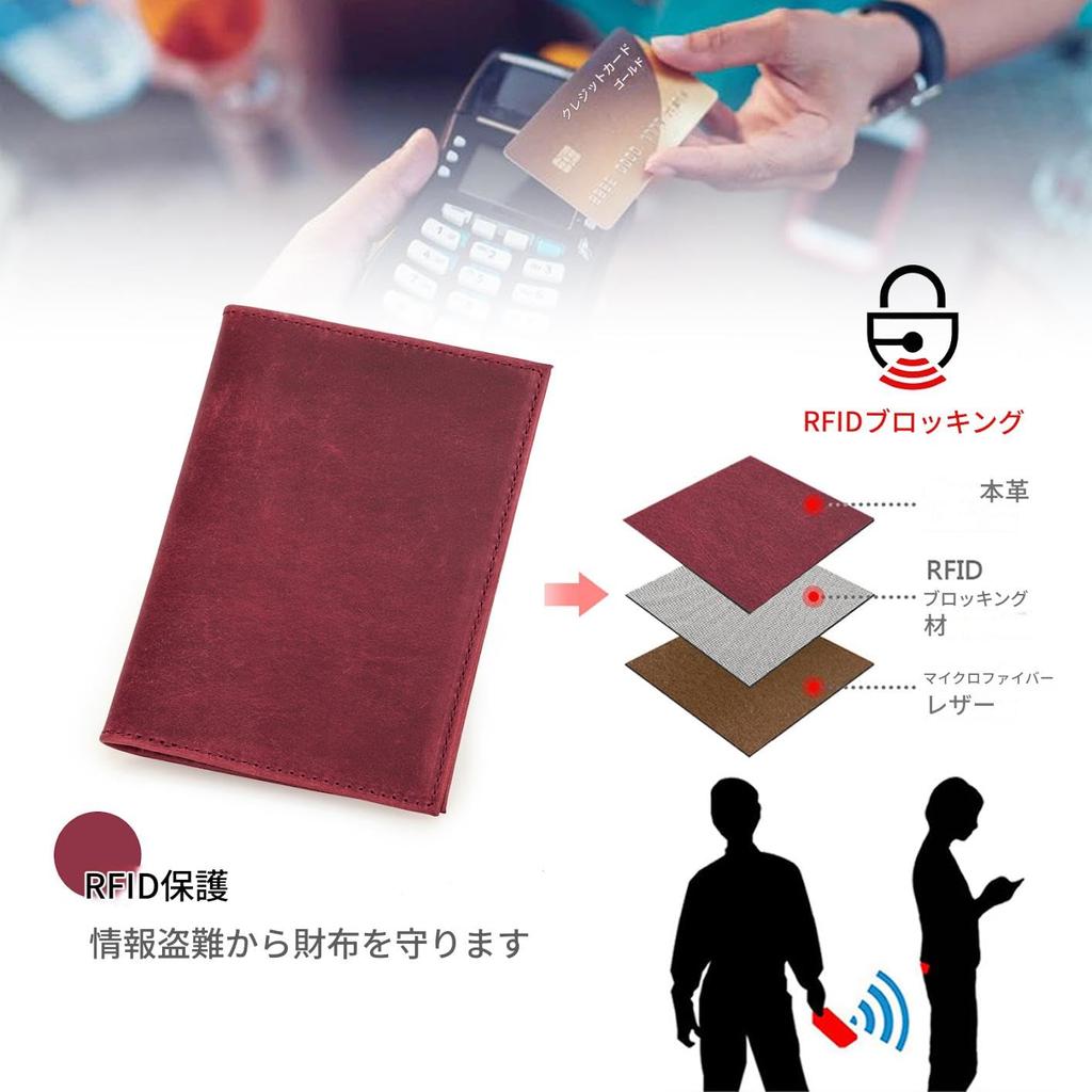 Series Passport Case for Domestic and International Large Fits 88x125mm Wine Red Contact's Ultra-Slim Travel, Anti-Theft, Security, Capacity,