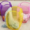 Sturdy Steel Frame Foldable Nylon Mesh Laundry Basket - Gold