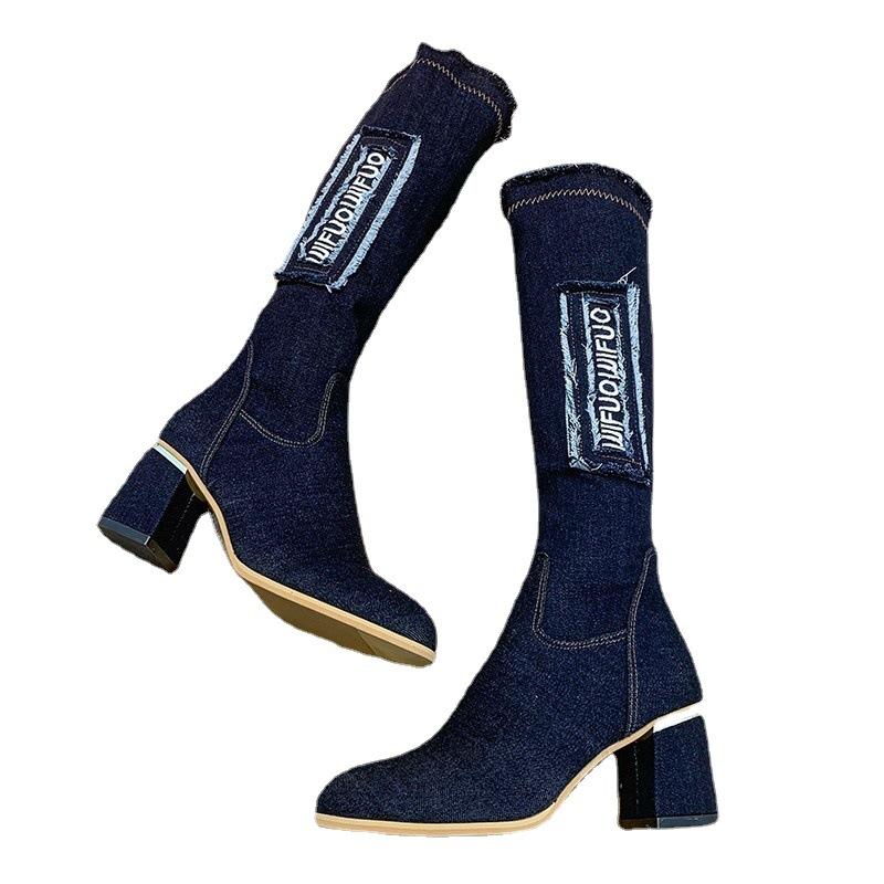 Fashion Women Vulcanized Shoes Canvas Knee High Boots Classic 2024 Autumn Winter Ladies Shoes Casual Punk Motorcycle Boot Female Shoes