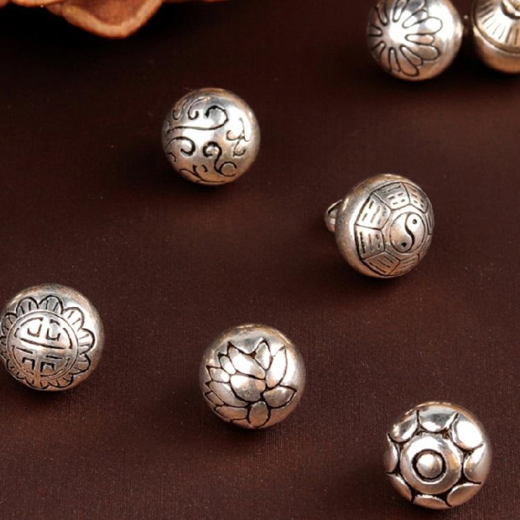 Handcrafting Solid Metal Silvering Bead Button for Chinese Cheongsam Traditional Carved Bead Buckle Clothing Accessories
