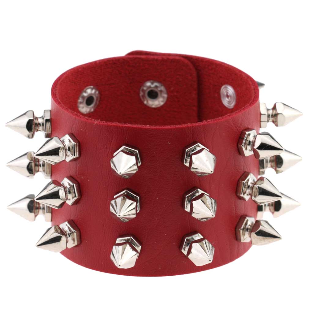 Punk Spike Studded PU Leather Bracelet for Men Women 3-Row Cone Rivet Cuff Wristband Gothic Jewelry
