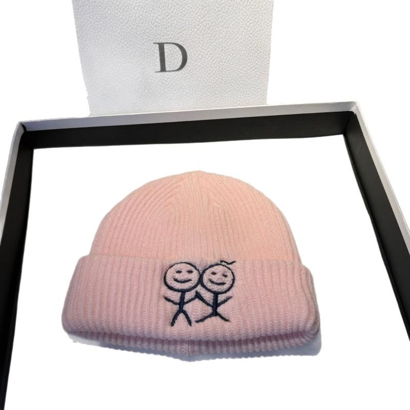 Winter Knit Beanie Women Cute Embroidered Warm Hat Same Style As Figure Outdoor Casual