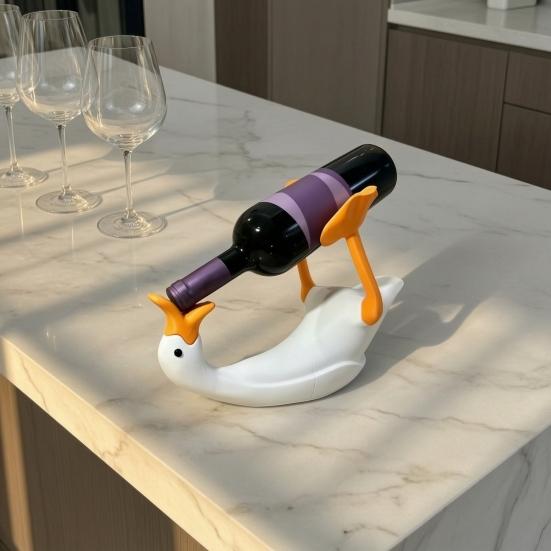 Goose Wine Bottle Holder, 3D Printed White Duck Shape Wine Rack for Standard Bottles, Funny Kitchen Bar Decor, Unique Gift for Wine Lovers