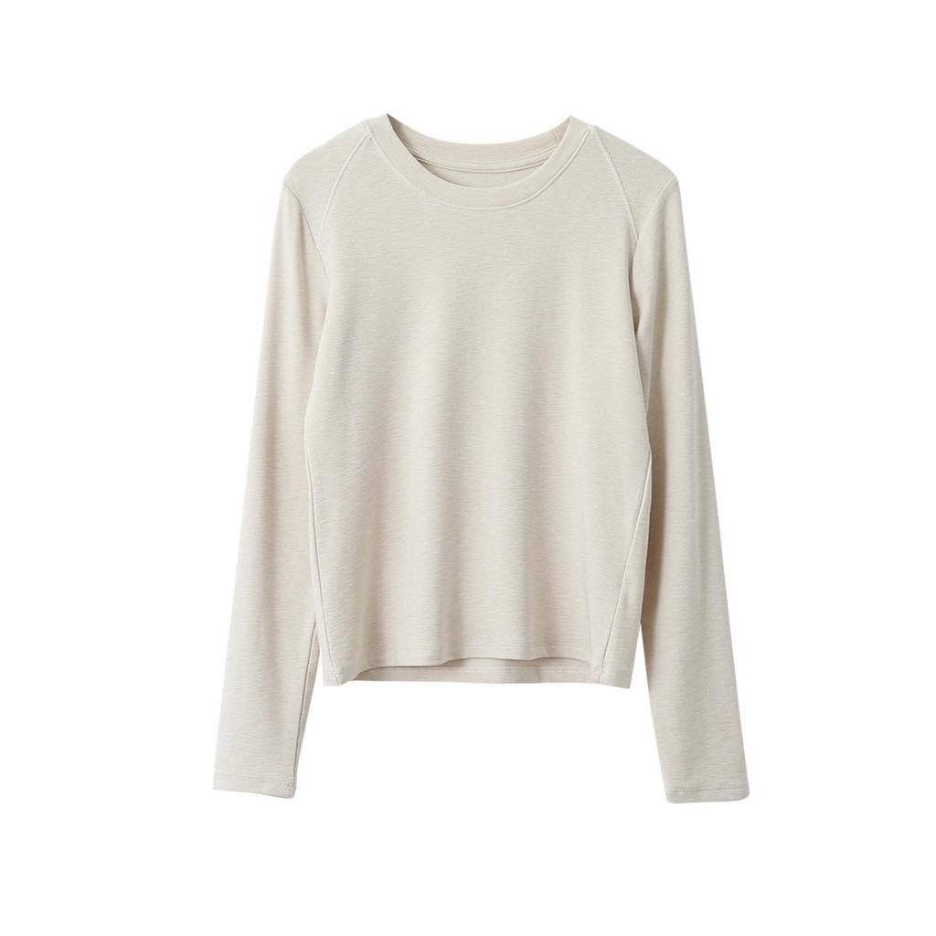 Solid Color Round Neck Long Sleeve Slim Fit Base Shirt for Women - Autumn/Winter 11096