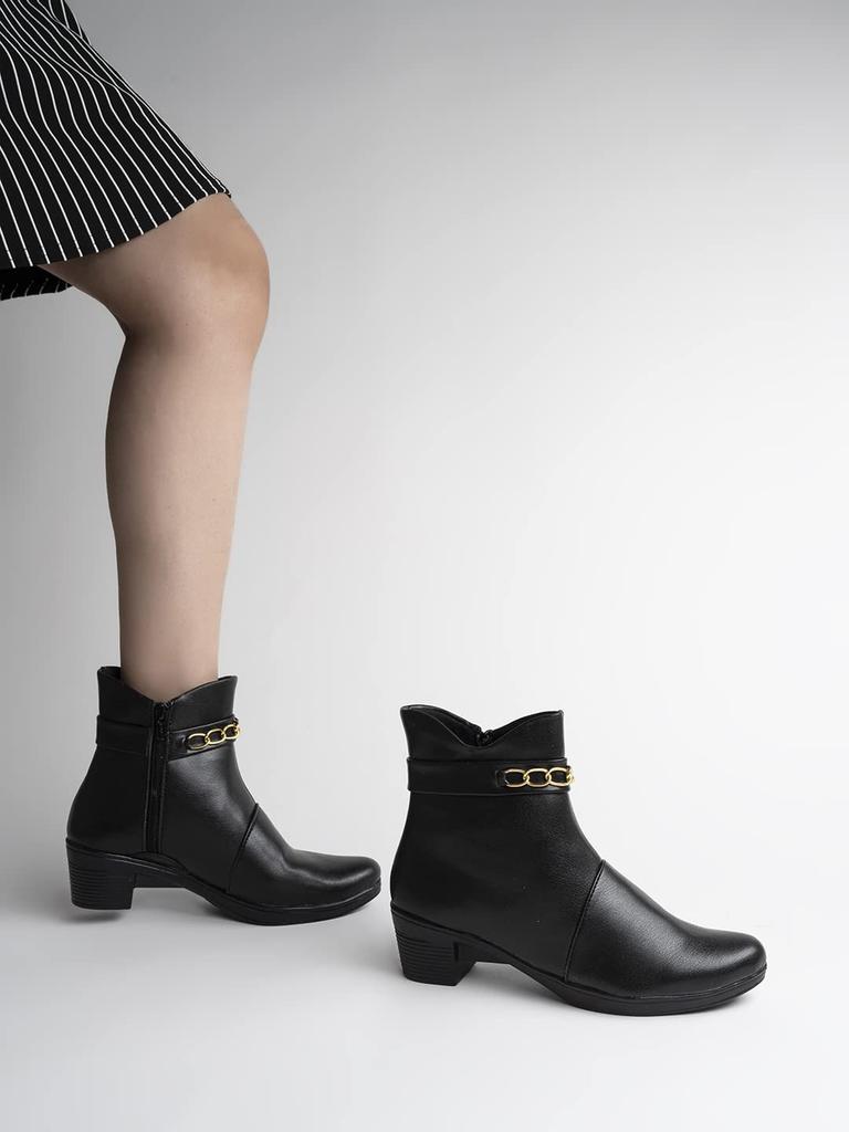 Botines Cortos de Tacón Grueso para Mujer Shoetopia con Suela Antideslizante, Botines de Tobillo Cómodos y Modernos | Suela Suave Acolchada | Casual, para Fiesta y para el Invierno