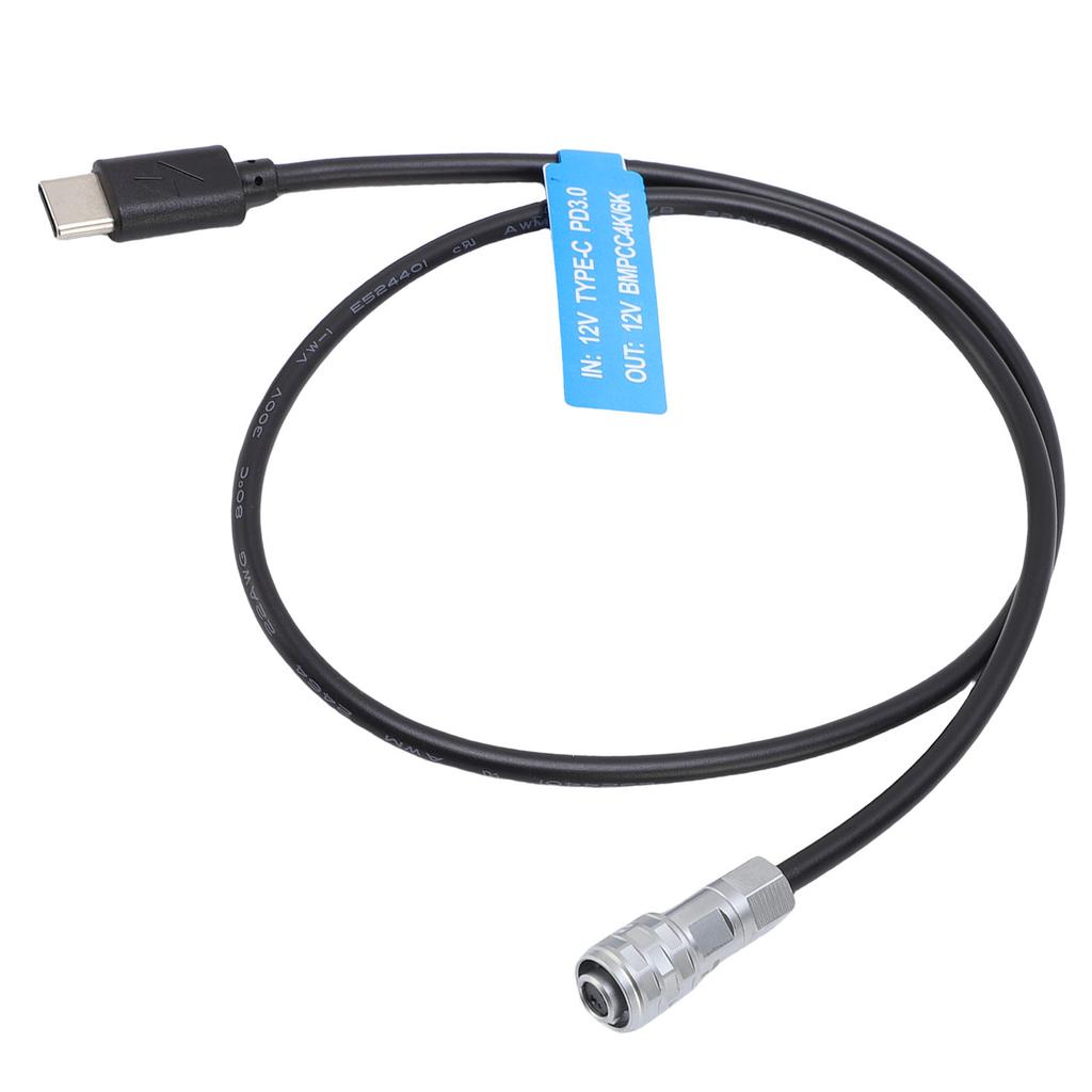 USB C PD Power Cable Fit for BMPCC 4K 6K Cameras Type C Power Straight Cable with Indicator Light 19.7in