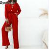 Loose Fashion Long Sleeve Shirt Wide Leg Pants Casual Pure Color Women's Set Old Money Style