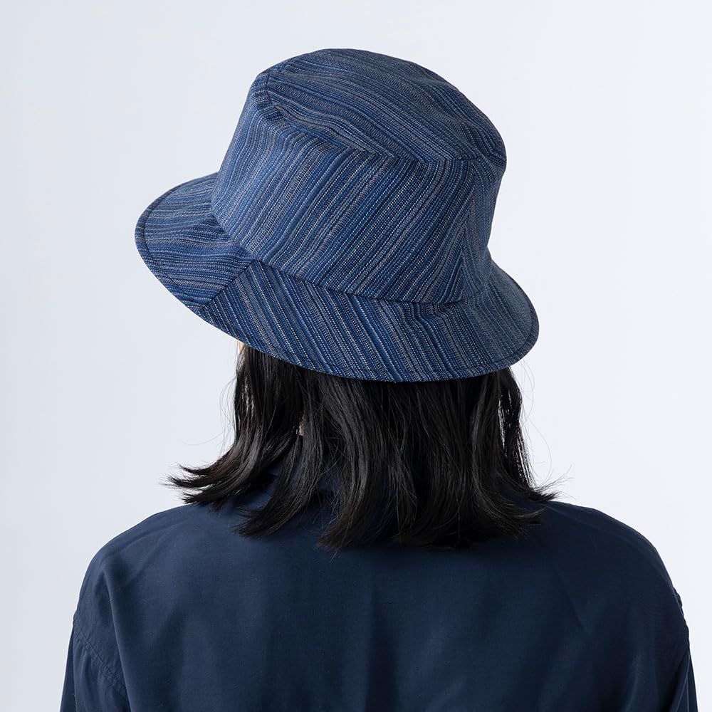 Crushable Foldable Hat Made In Japan Striped Banshu Weave Stripes (M, Navy)