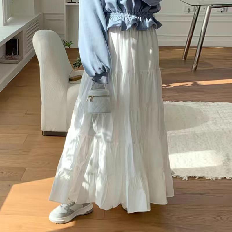 

Женская летняя юбка миди большого размера в французском сладком стиле с высокой талией и панельным кроем, однотонная - Многослойная юбка макси А-силуэта с расклешенным силуэтом 2XL белый