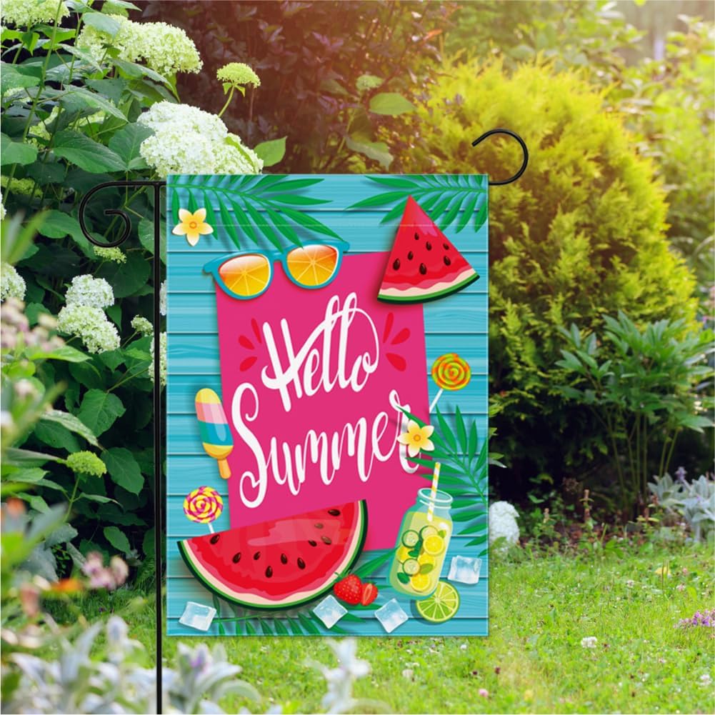 Hello Summer Watermelon Garden Flag 12.5 x 18 Inch Double Sided Yard Farmhouse Holiday Home Outdoor Decoration