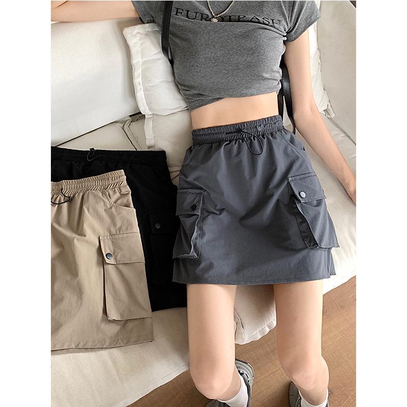Women's A-line Grey Drawstring Midi Skirt - Slimming, Elastic Waist, Summer Casual Workwear
