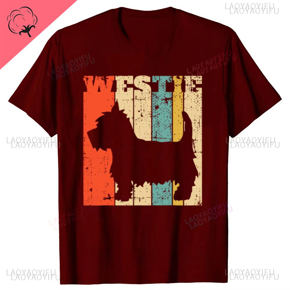 West Highland Terrier Westie Retro Vintage Printed Cotton T Shirts Streetwear Short Sleeve Unique Ventilate Casual Mens Clothing