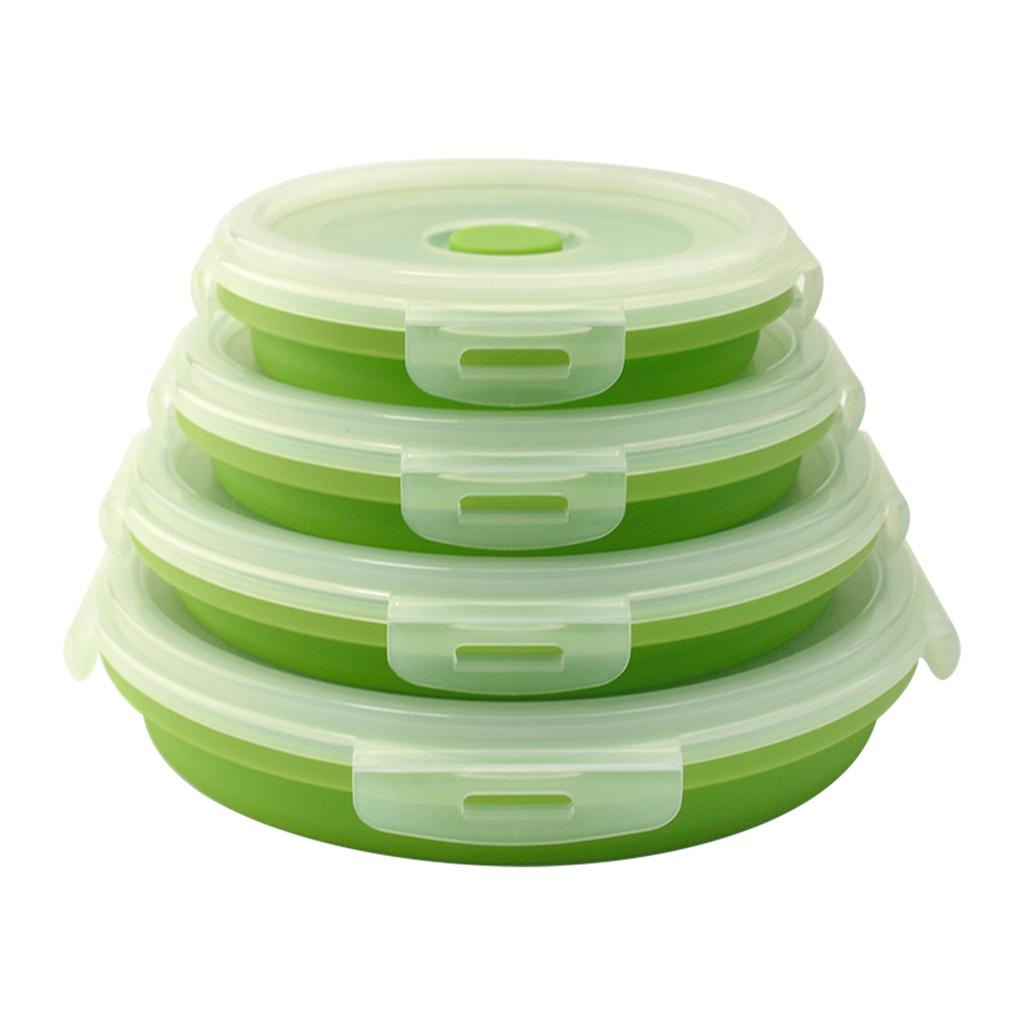 Set di Lunch Box Pieghevoli Rotonde in Silicone Bento Box Set da Quattro Pezzi Monostrato