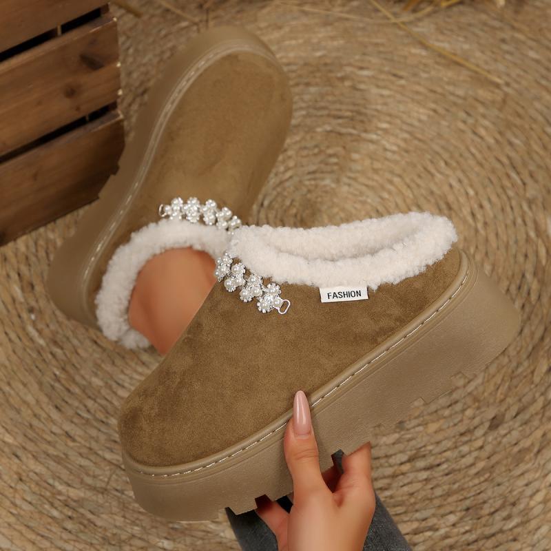 Warm Plush Thick Bottom Outdoor Slippers Women 2025 Winter Chunky Platform Wedge Heel Non Slip Indoor Slippers Furry House Shoes