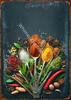 Kitchen Themed Wall Art Decor Colorful Spice and Spoon In Table Metal Tin Sign Food Cooking Ingredients Metal Art Print Decor