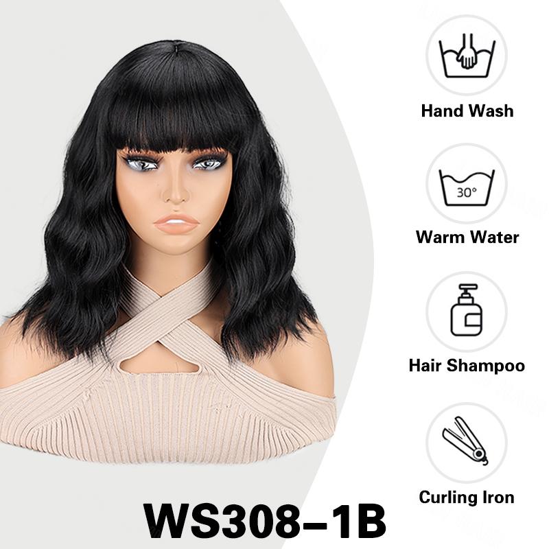 

MERISIHAIR синтетические волнистые короткие парики боб с челкой термостойкие парики для женщин одежда для косплея 30cm