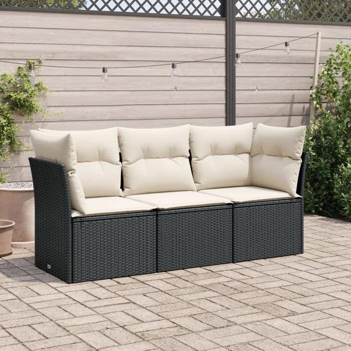 VidaXL Salon de jardin 3 pcs avec coussins noir résine tressée 3217206