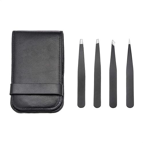 

Basic Professional Stainless Steel Tweezers for Facial Hair, Eyelashes, Eyebrows, and Ingrown Hairs, Black, Set of 4 (Formerly Commercial Brand) with